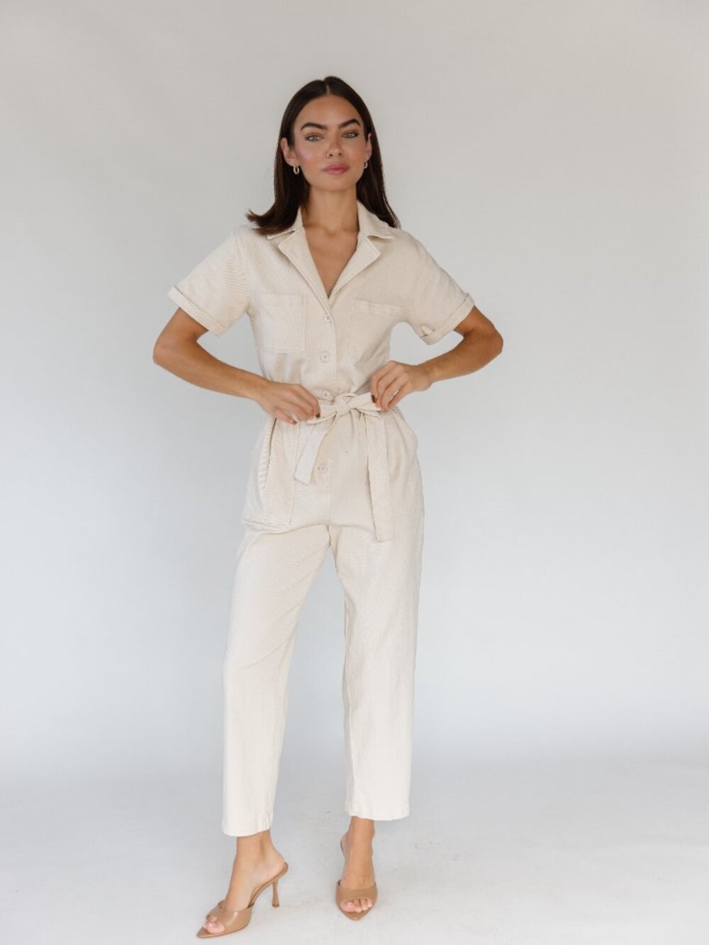 Skies Are Blue Cream Utility Belted Jumpsuit - Picture 2 of 5